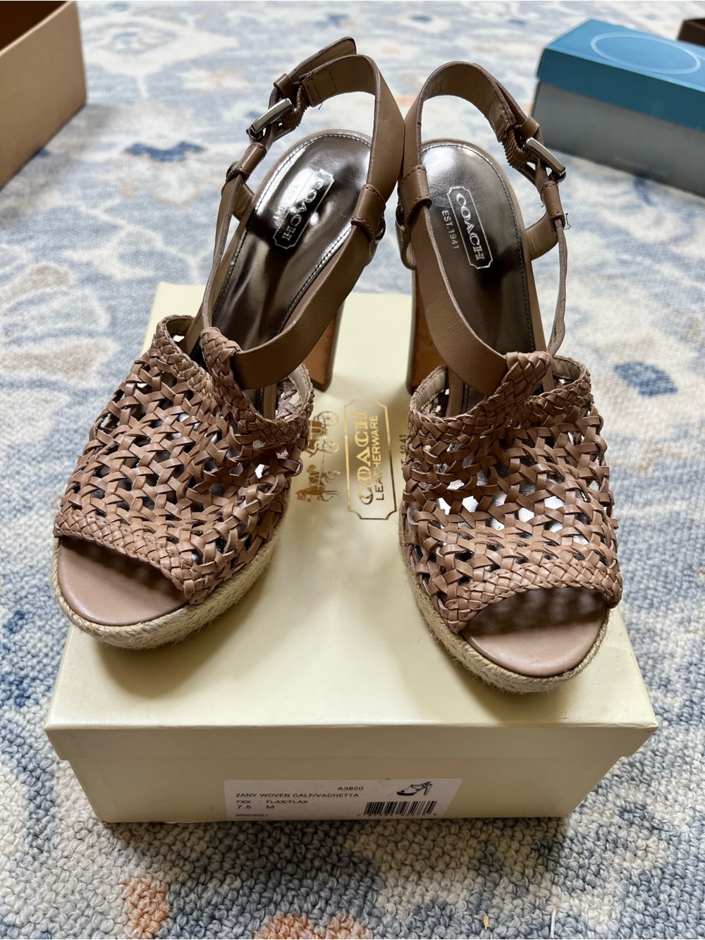 Coach Women's Tan Woven Leather heel Sandals